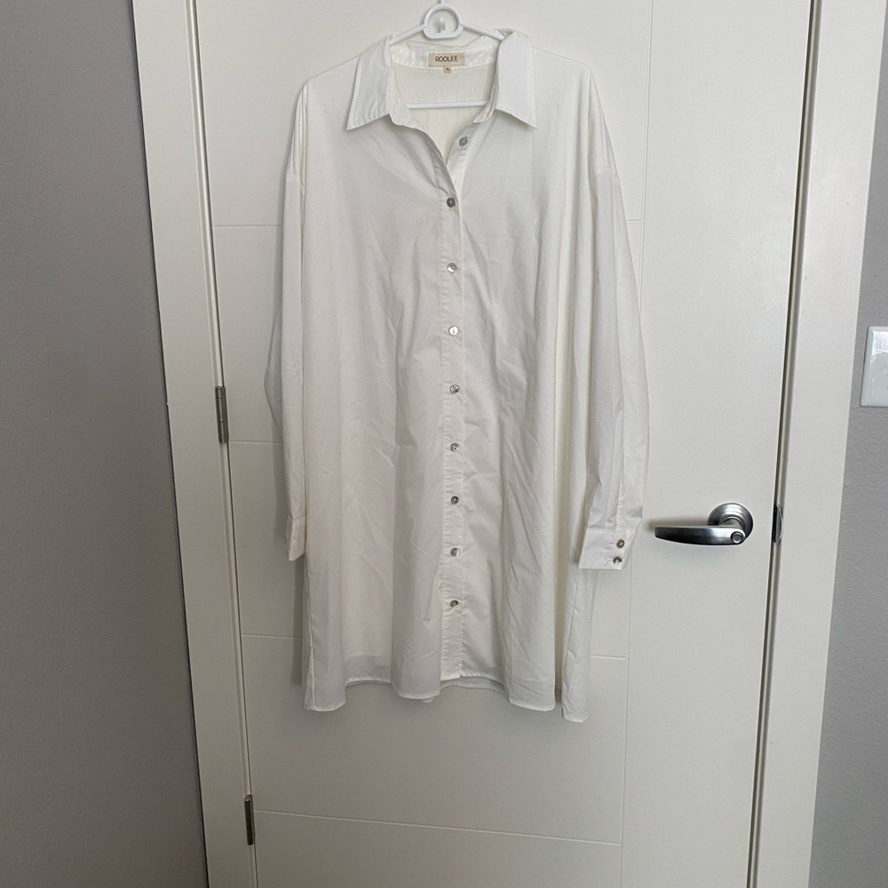 Roolee White Oversized Button-Up Shirt Dress
